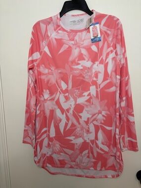 Reel Life Coral Print Long Sleeve Beach Shirt Sun Protection Women Sz L